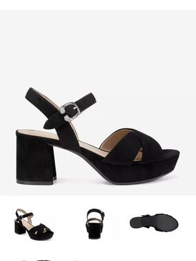 Aerosoles Black Suede Platform Block Heel Sandals - Women's